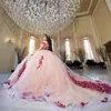 Pink Sweetheart Off the Shoulder Ball Bown Quinceanera Dresses For Girls Rose Red 3DFlowers Födelsedag 16 Lace Up Back Party -klänningar