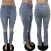 Jeans Femme Echoine Bleu Clair Taille Haute Denim Pantalon Creux Déchiré Jeans pour Femmes Sexy Skinny Trou Pantalon Bas Split Streetwear Q230901