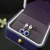 Stud Earrings Fine Natural Sapphire Real S925 Pure Silver Square Ear Studs Charming Superflash Weddings Jewelry For Women MeiBaPJFS