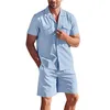 Tracksuits masculinos homens shorts conjunto 2 peças roupas de verão manga curta botão para baixo camisa e combinando streetwear lounge terno