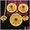 Orecchini Collana Set di gioielli etiopi Collana di cristallo color oro 24 carati/pendente/catena per capelli/orecchini/anello Medio Pasqua Habesha J190705 Dhjiz