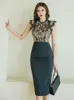 Casual Dresses Summer Elegant Women Dress Lady Black Lace Stitching Sexy Sleeveless Wrap Hip Midi Pencil Party Mujer Vestido Street Clothes