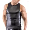 Men's Tank Tops Mens Pullover Muscle T-shirt Faux Leather Night Clubwear Costume Cut Out Elastic Band Dance T Shirt Party Sexy A50