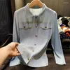 Blouses pour femmes Miyake Plissé Office Lady Denim Couleur Femmes Tops Designer High Street Mode Chemises élégantes Rétro Vêtements esthétiques