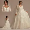 OLEG CASSINI Dentelle Illusion À Manches Longues Plus Taille Robes De Mariée 2023 Sheer O-cou Applique Floral Puffy Jupe Princesse Robe De Mariée Robes