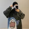 Men's Sweaters Y2K Men Turtlenecks Shark Sweater Men Winter Patchwor Harajuku Korean Style High Neck Oversized Grey Turtleneck For Men 230901