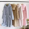 Women's Sleepwear Sweet Hooded Women Velvet Bathrobe Winter Coral Fleece Thickened Nightgown Thermal Cartoon Cute Homewear Large Pajamas