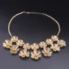 Luxury Dubai Gold Color Flower Jewelry Set Italy Elegant Women Necklace Earrings Bangle Ring Bride Wedding Party Accessories