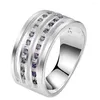 Anneaux de cluster AR326 gros argent plaqué doigt pour femmes hommes bijoux de mode violet bijouterie zircon pierre cristal