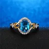 Cluster Ringen 2023Europese En Amerikaanse Mode Tweekleurige Gegalvaniseerde Blauwe Haoshi Ring Zirkoon Sieraden Voor Vrouwen