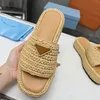 Designer de palha chinelos slides sapatos casuais moda verão praia chinelo 2023 novas mulheres slide ao ar livre preto branco cáqui mão tecido sapatos plataforma