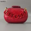 Evening Bags Pearl Red Oval With Resin Handle Acrylic Box Clutches Handbags For Women Mini Bag Shoulder Bohemian Party Wedding Purse 230901