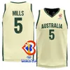 Printball Basketball Australia Jerseys 2023 World Cup 5 Patty Mills 3 Josh Giddey 15 Nick Kay 12 Xavier Cooks 7 Joe Ingles 11 Dante Exum 26 Duop Reath Green Beige Sport