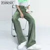 Dżinsy damskie zoenova workowane dżinsy zielone kobietę 2022 Vintage Streetwear Y2K Korean Fashion Dżinansowe spodnie proste szerokie nogi Kobiet Komisja Q230901