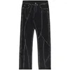 Kvinnors byxor high street multi creas jeans för kvinnor vibe stil overaller raka unisex casual baggy last kvinnliga denim byxor