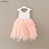 Vestido de niña de diseñador Vestidos de bebé Niños Blanco y rosa Sin mangas Algodón y encaje Vestidos de tul Moda Ropa para niños