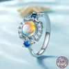 Cluster Anéis Bamoer 925 Sterling Silver Deslumbrante Rodada Moonstone Anel Starfish Dedo Pavimentar CZ Para Mulheres Jóias Finas BSR446