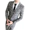 メンズスーツ2023ファッションカジュアルスリムな格子縞のスーツコート3ピースセット /ビジネスブティックウェディングブレザージャケットパンツベスト