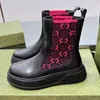 Damen-Strickstiefel, schwarz, echtes Leder, Plateau-Stiefeletten, flach, bequem, für Herren, Ritterstiefel, runde Spitze, Slip-On-Booties, flache Chelsea-Stiefel, Luxus-Designer-Schuhe, mit Box