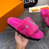 Designer Sandal wool fur slippers rhinestone womens sandals ladies fashion fluffy fuzzy slippers winter indoor office casual sandales with box size 35-42