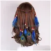 Hoofdbanden Pure Color Feather Colorf Haartouw Indiase stijl geweven haarbanden 7 kleuren Groothandel Drop Delivery Sieraden Haarsieraden Dhguc