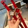 Orologi da polso di marca di moda Donna Ragazza Fiori Orologio con cinturino in pelle stile cristallo VA02