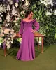 Elegant Flowers Mother of the Bride Dresses Off The Shoulder Neck A line Evening Gowns With Long Sleeves Chiffon Wedding Guest Dress