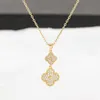 Designer Four-leaf clover Necklace Luxury Top Zircon Pendant female 18K gold color preserving titanium steel clavicle necklace Van Clee Accessories Jewelry