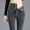 Jeans femininos de alta qualidade inverno grosso velo cintura alta quente jeans skinny grosso mulheres estiramento botão lápis calças mãe casual veludo jeans q230901