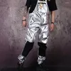 Abbigliamento da palcoscenico Costume da ballo hip-hop per uomo adulto Argento Complessivo da uomo Pantalone Discoteca Abbigliamento americano Moda GOGO DJ B1881