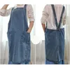 Aprons Korean Lady Dress Denim Apron For Woman Cotton Fabric Garden Kitchen Baking Cooking Household Cleaning Accessories 230901