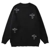 Men's Sweaters Vintage Sweaters Y2K Grunge Streetwear Hip Hop Ripped Hole Knitted Cross Punk Gothic Jumpers Fashion Harajuku Casual Pullover 230901