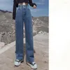 Kadınlar Kot 2023 Bahar Sonbahar Vintage Yüksek Bel Kadınlar Uygun Düz Bacak paspas Pantolon Kadın Temel Yıkım Denim Pantolon S245