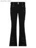 Jeans pour femmes Rapcopter Metal Zipper Flare Jeans Goth Noir Taille Basse Pantalon Cargo Poches Punk Académique Mode Pantalon De Survêtement Femmes Coréen Jean Q230901