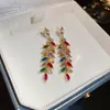 Dingle örhängen koreanska elegant lyxfärgkristallörat av vete länge för kvinnor mode söta smycken tillbehör