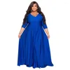 Plus Größe Kleider Frauen Kleidung Herbst Elegante V-ausschnitt Feste Hohe Taille Hülse Mit Drei Vierteln Abend Teil Maxi Vestidos 4XL