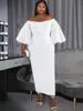 Robes de soirée blanches grande taille 4XL pour femmes, épaules dénudées, crayon, anniversaire, invité de mariage, demoiselle d'honneur, longues robes de bal, tenues 2023