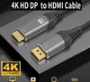 DP till HDMI -sladd 4K 30Hz DisplayPort till HD Adapter Nylon DP till HDTV -man till manlig kabel kompatibel med datorövervakarprojektor TV