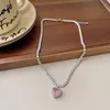 Pink Heart Pendant Necklace for Women Lovers Rhinestione Clavicle Chain Chocker Female Cute Crystal Moonstone Jewlery Gifts Wholesale YMN028