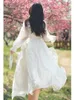 Vestidos casuales Otoño Mujer Dopamina Retro Francés Romántico Blanco Alto Cintura Hada Slim en Sweet Big Swing Vestido de manga larga
