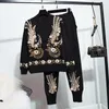 Women's Two Piece Pants Red Black Gray Casual Knitted Tracksuit Women Outfits Autumn Fashion Beading Embroidery Pullover Sweater Pencil Set