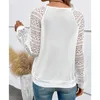 Damesblouses V-hals Kant Gesplitst Lange mouw Perspectiefblouse Vintage Elegante Dames Hol Herfstoverhemd Informeel Wit T-shirt Losse top