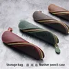 Pencil Bags Retro Vintage Leather Pencil Case Leather Handmade Purse Pouch Bag Box Make Up Cosmetic Pen Case Student Stationery Storage Bag HKD230902