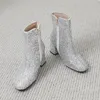 Women Glitter Ankle Boots Comfort Square Low Heels Boots Round Toe Gorgeous Fuchsia party Shoes Booties For Girls Party Shoes