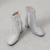 Новые женские сапоги с лодыжкой Sequined Fashion Loble High Heels Женщины круглой зимние ботинки Сильнее синие женские женские пинетки для женской вечеринки для девочек