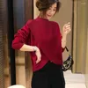 Pulls pour femmes 2023 élégant couleur unie tricoté épissé asymétrique pull vêtements automne lâche pulls décontractés hauts irréguliers