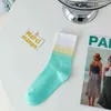 Женские носки для галстука окрашенный градиент хлопок для весны и осеннего в стиле колледжа цвет конфеты модная средняя трубка