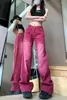 Women's Jeans American Retro Straight Leg Autumn Streetwear Casual Loose Versatile Pink High Waist Wide Pants Female Clothes