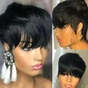 Синтетические парики Короткие человеческие парики волос Pixie Cut Straight Perruque Bresillienne для чернокожих женщин -машины, сделанных париками с челками, бесцветным париком 230901