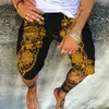 Pantaloncini da uomo 3D Summer Fashion Pantaloni da spiaggia hawaiani con coulisse in vita larghi S-6XL Tema fiore dorato